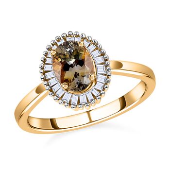 AA nat&uuml;rlicher goldener Tansanit und Diamant-Ring - 0,99 ct.