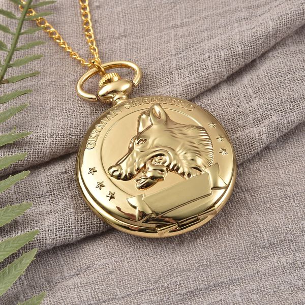 Strada - Taschenuhr im Sch&auml;ferhund Design, japanisches Uhrwerk, goldfarben image number 2