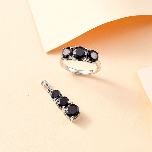 2er Set - Elite Shungit Ring und Anhänger, 925 Silber rhodiniert (Größe 19.00), ca. 3.90 ct image number 1