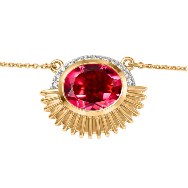 D'Joy Sunset Quarz Triplette, Wei&szlig;er Zirkon Halskette ca. 50 cm 925 Silber 750 Gelbgold Vermeil ca. 4,11 ct. image number 3