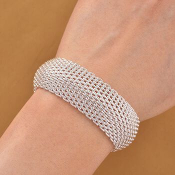 Cuff-Armband im Mesh-Design, Nickelfreies Messing, ca. 19 cm mit 5 cm extender, Silberfarben