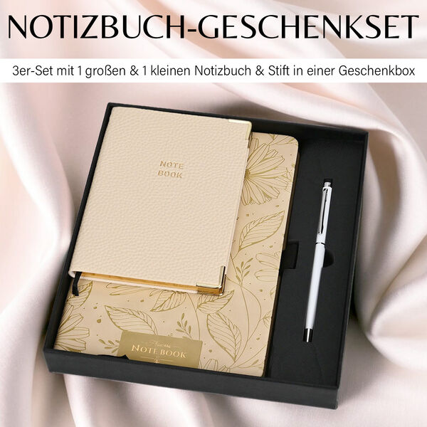 Premium Set; Notizbuch und Taschentagebuch mit geschnitztem, samtigem Hardcover und Kugelschreiber, Beige image number 2