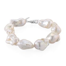 D'Joy Weiße Barockperle (13-16 mm) Armband ca. 19 cm + 5 cm Extender, 925 Silber rhodiniert