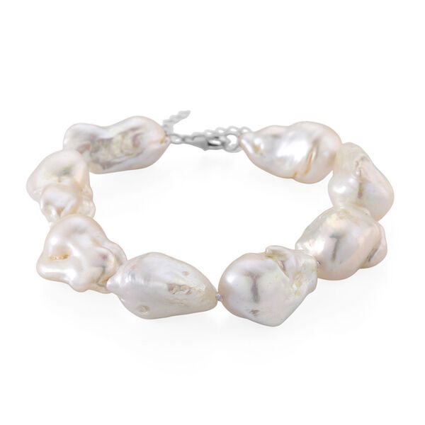 D'Joy Wei&szlig;e Barockperle (13-16 mm) Armband ca. 19 cm + 5 cm Extender, 925 Silber rhodiniert