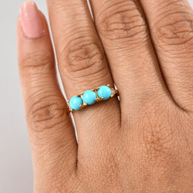 Sleeping Beauty Türkis und Diamant Ring, 925 Silber mit Gold-Beschichtung - 1,47 ct.