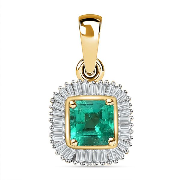 AAA Kolumbianischer Smaragd, Wei&szlig;er Diamant Anh&auml;nger, 585 Gold ca. 0.78 ct