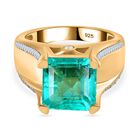 Smaragd-Quarz Triplette, Weißer Zirkon Ring 925 Silber 750 Gelbgold Vermeil (Größe 19.00) ca. 6,04 ct