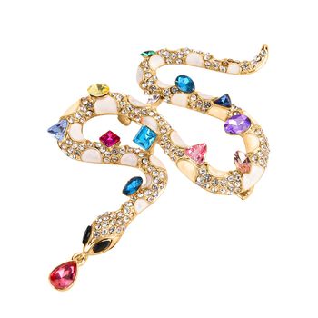 Emaillierte und mehrfarbige Kristall-Brosche, Schlange