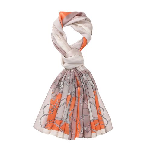 LA MAREY - 100% Maulbeeren-Seidenschal, Chiffon, 55x170 cm, Orange und grau image number 0