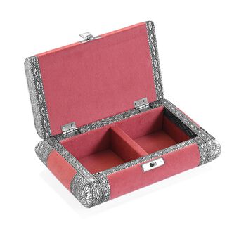 Handgefertigte Schmuckbox mit Blumen-Pr&auml;gung, oxidiertes Finish, 20x13x7 cm, Silber-rosa