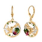 Nature's Kiss - D joy Wassermelonen Quarz Triplette, Natürlicher Chromdiopsid Ohrringe 925 Silber platiniert und vergoldet ca. 2,78 ct.