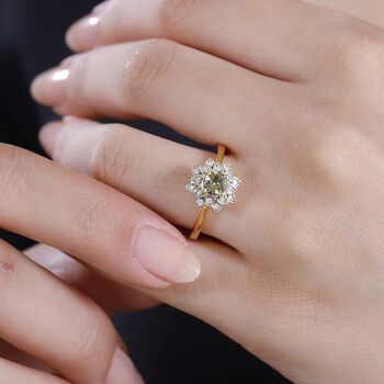 AA Nat&uuml;rlicher goldener Tansanit, Moissanit Ring 925 Silber 750 Gelbgold Vermeil (Gr&ouml;&szlig;e 19.00) ca. 0,60 ct