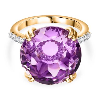 Rose De France Amethyst, Wei&szlig;er Zirkon Ring 925 Silber vergoldet (Gr&ouml;&szlig;e 18.00) ca. 15.65 ct