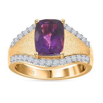 AAA Marokkanischer Amethyst, Wei&szlig;er Zirkon Ring 925 Silber Gelbgold Vermeil (Gr&ouml;&szlig;e 17.00) ca. 3,14 ct