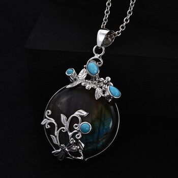 Royal Bali Kollektion - Labradorit und Sleeping Beauty T&uuml;rkis Anh&auml;nger - 54,75 ct.