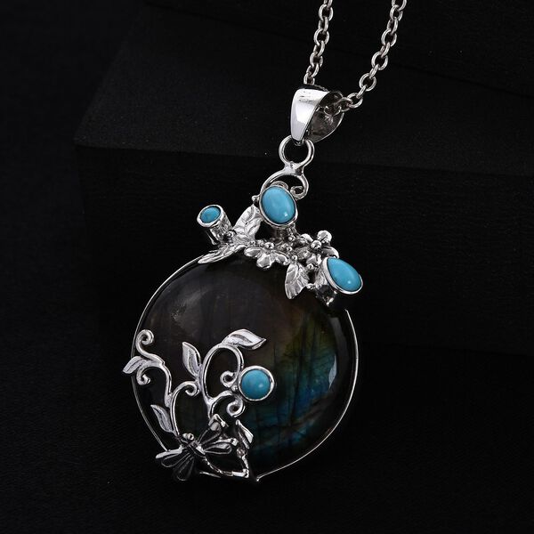 Royal Bali Kollektion - Labradorit und Sleeping Beauty T&uuml;rkis Anh&auml;nger - 54,75 ct. image number 2