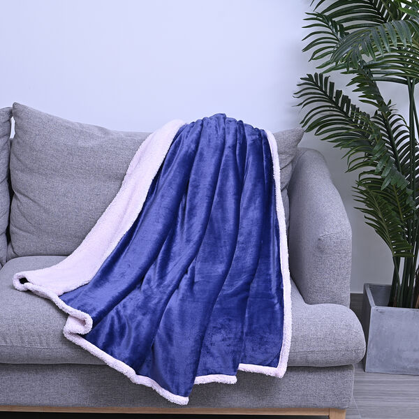 Superweiche Decke aus Sherpa und Flanell, Gr&ouml;&szlig;e 150x200 cm, Dunkelblau-Creme&nbsp;