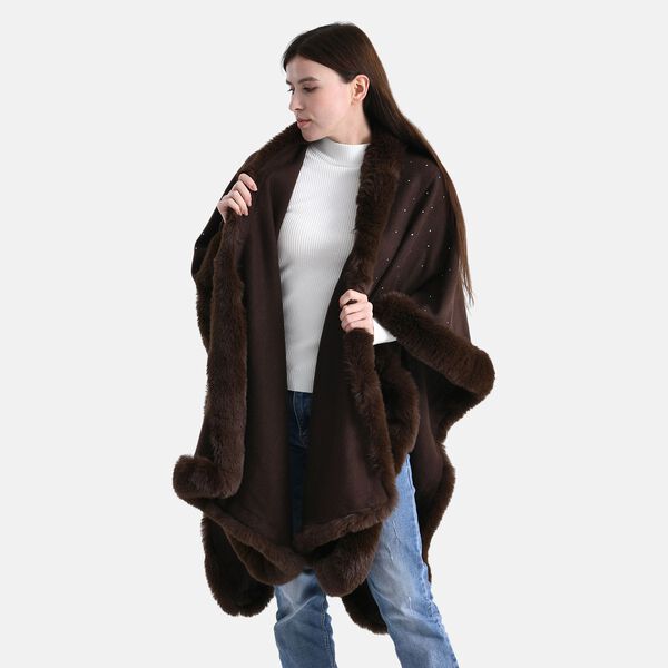 LA MAREY - Poncho mit Kunstfellbesatz und Kristall-Detail, Blau, Einheitsgröße image number 5