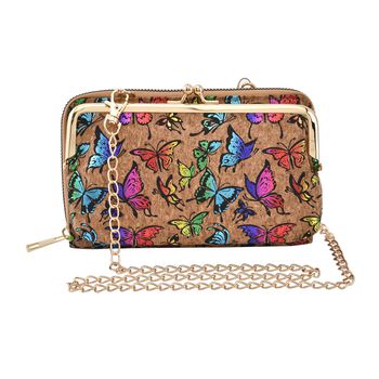 Crossbody Tasche aus Naturkork mit RFID-Schutz, 18x11 cm, Schmetterlinge