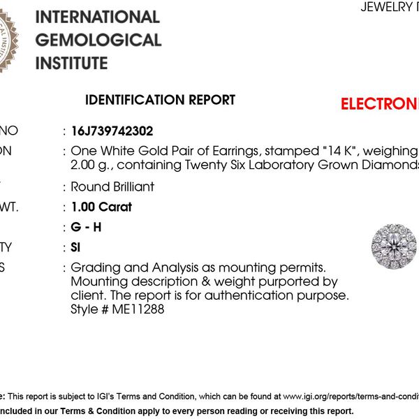 LUXURIANT IGI zertifizierte SI-GH Labor Diamant Ohrringe in 585 Weißgold - 1 ct. image number 6