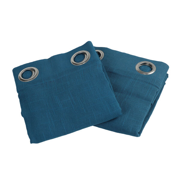 2er Set: Paar Vorhänge in Leinenoptik mit Ösen, Größe 122x244 cm, Blau image number 3