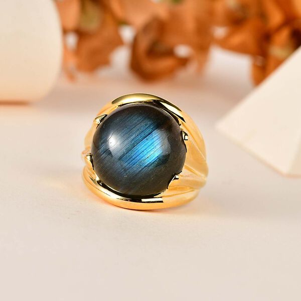 GP Art d&eacute;co Kollektion- AAA Labradorit und Kanchanaburi blauer Saphir-Ring- 14,40 ct. image number 2