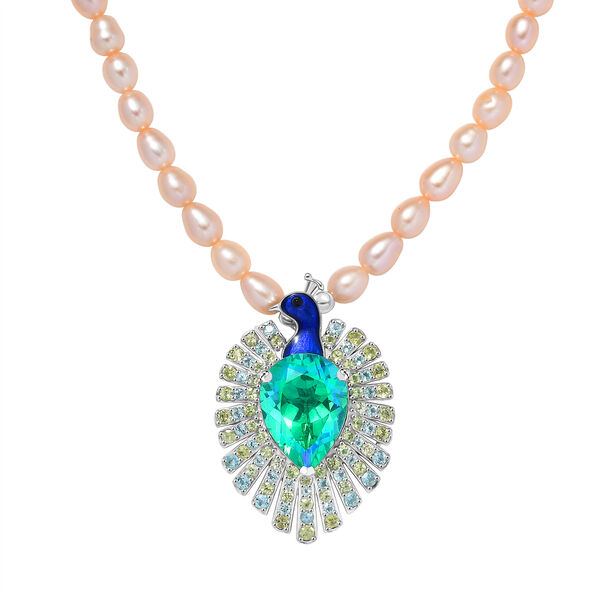 D'Joy Pfau Quarz Triplett, Perle, blaue Apatit und Peridot 50cm Halskette