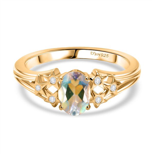 D joy AAA Prämie Malagasy Regenbogen Mondstein, Moissanit Ring 925 Silber 750 Gelbgold Vermeil (Größe 17.00) ca. 0.75 ct image number 0