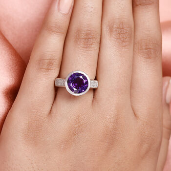 Lusaka Amethyst und Zirkon Ring 925 Silber platiniert  ca. 3,71 ct