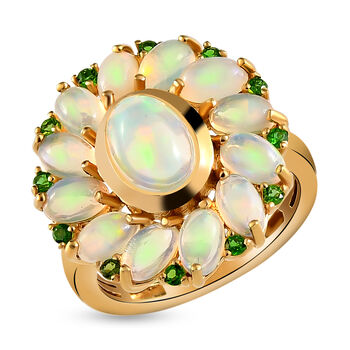 Nat&uuml;rlicher, &auml;thiopischer Opal und Chromdiopsid-Ring, 925 Silber vergoldet  ca. 2,97 ct