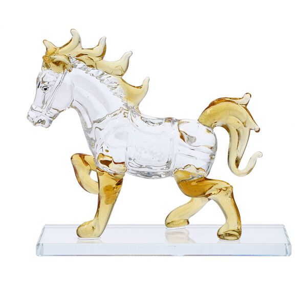 Dekorative Kristallglas-Pferdefigur auf quadratischem Ständer, Gelb image number 2