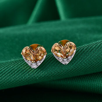 GP Amore Kollektion - Citrin, Wei&szlig;er Zirkon Ohrringe 925 Silber 750 Gelb Vergoldet ca. 0.95 ct