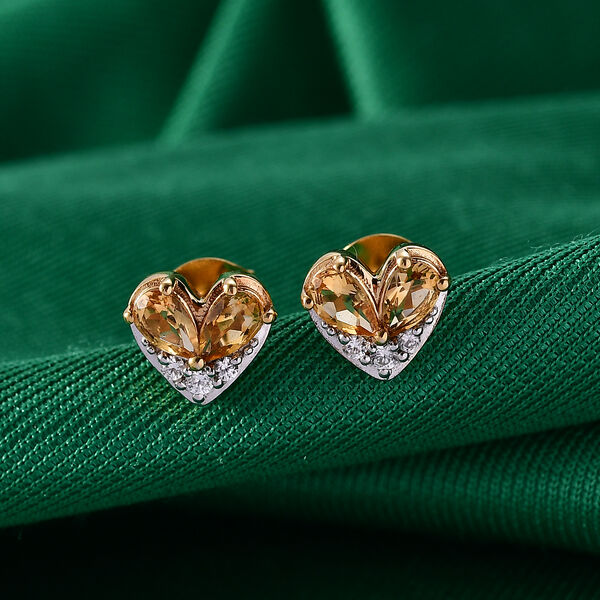 GP Amore Kollektion - Citrin, Wei&szlig;er Zirkon Ohrringe 925 Silber 750 Gelb Vergoldet ca. 0.95 ct image number 1