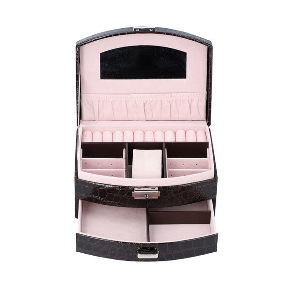 Schmuckk&auml;stchen mit Krokopr&auml;gung und Schloss und Schl&uuml;ssel, Schwarz image number 5