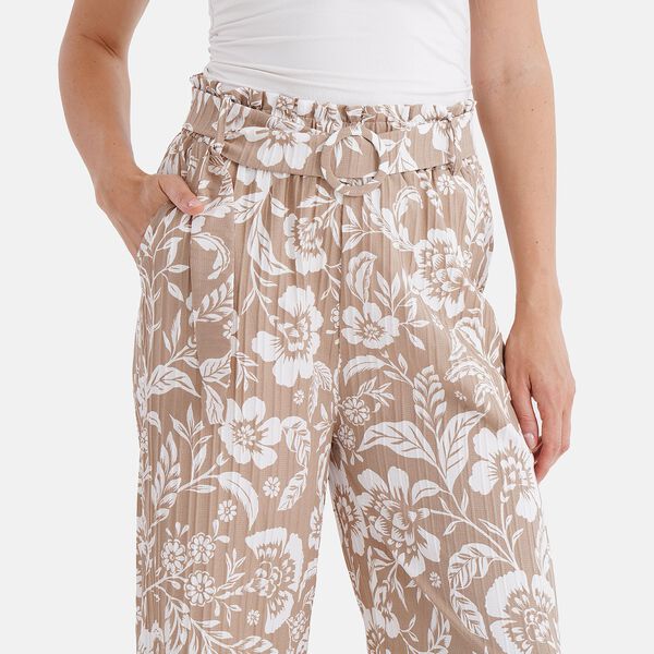 Weit geschnittene Hose mit Blumenprint, High-Waist-Design, elastischer Bund, mit Seitentaschen, elastisch und bequem, Einheitsgröße, Länge 99 cm, Beige image number 5