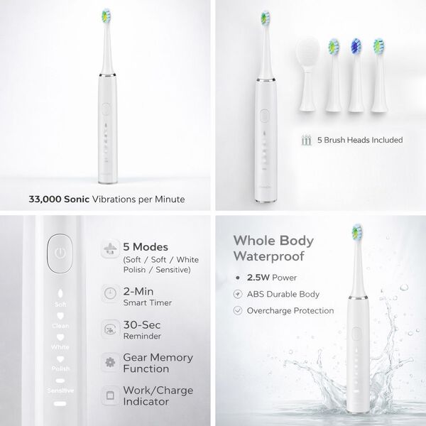 USB charging frequency sonic electric toothbrush - white Size: 24.5*2.5cm                              Weight: 116g                                    Material: ABS                                             3.7V 14500 lithium battery 500MA  2.5W Maximu image number 3