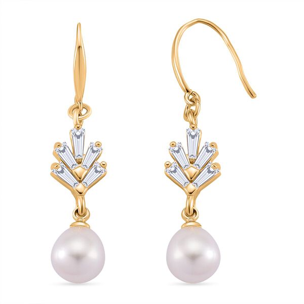 Wei&szlig;e S&uuml;&szlig;wasser Perle (7-9 mm), Wei&szlig;er Zirkonia Ohrringe Nickelfreies Messing vergoldet image number 0