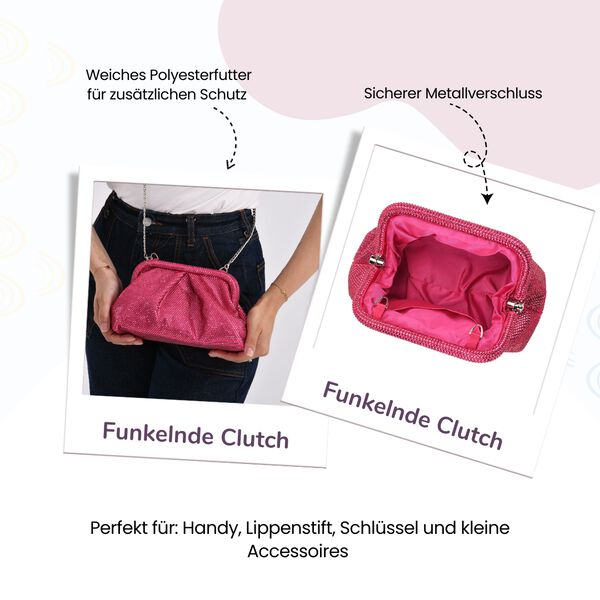 Clutch mit Metallschulterriemen, 24x11x13cm, Rosa image number 2