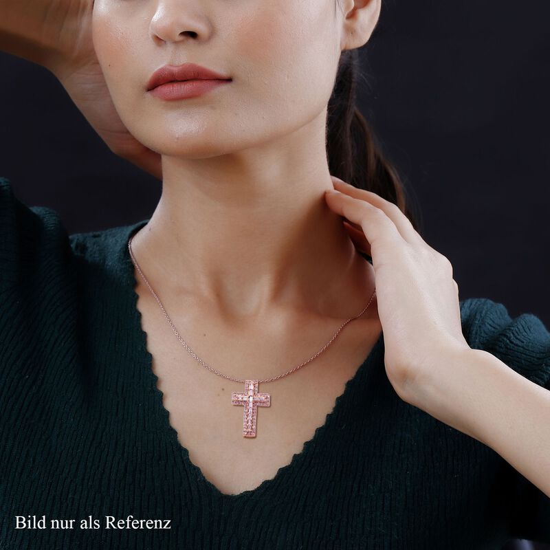 Rosa Diamant Kreuz-Anhänger mit Kette in Silber | SHOPLC