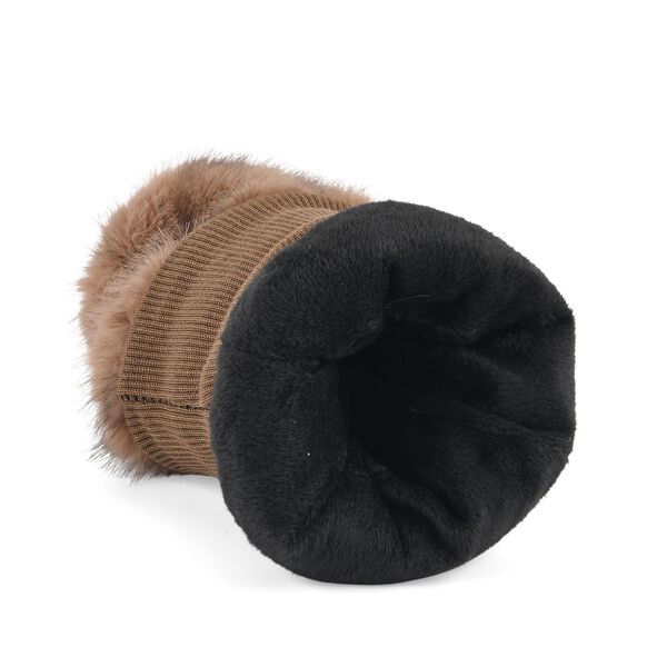 Flauschige F&auml;ustlinge mit Kunstfell und Strickb&uuml;ndchen, Einheitsgr&ouml;&szlig;e, Hellbraun image number 3