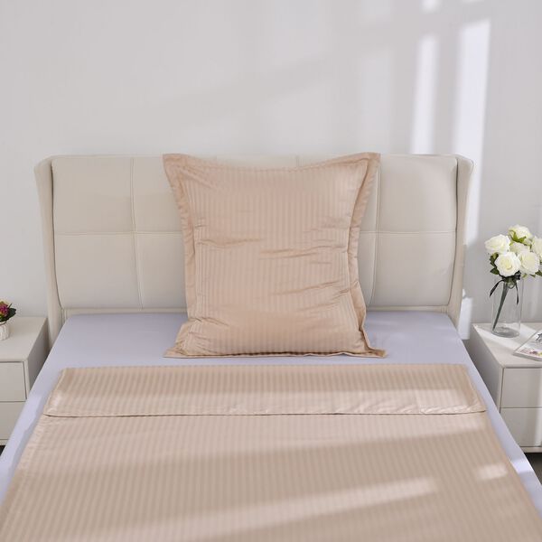 Bettw&auml;sche-Set aus 80% Baumwolle mit Satin-Streifen, 135x200 cm und 80x80 cm, Beige image number 5