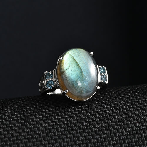 Labradorit, Himmelblauer Topas Ring Edelstahl (Größe 20.00) ca. 9,96 ct image number 1
