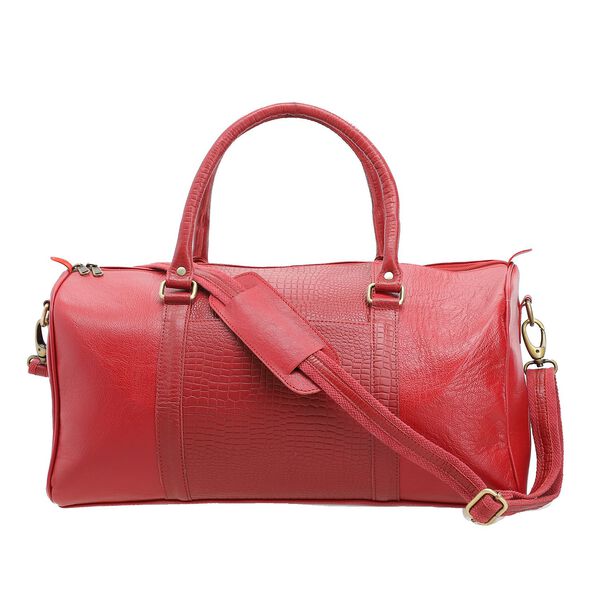 2er-Set -100% Echtleder 44x20,32x22,86cm Reisetasche und 20,32x3,82x24,13cm Crossbody Tasche, Krokoprägung, Rot image number 6