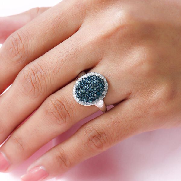 Blauer und wei&szlig;er Diamant-Cluster-Halo-Ring - 1 ct. image number 3