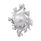 Süßwasser Perle und Simulierter Weißer Diamant Anhänger 925 Silber rhodiniert ca. 0,77 ct