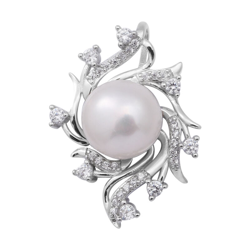 Süßwasser Perle und Simulierter Weißer Diamant Anhänger 925 Silber rhodiniert ca. 0,77 ct image number 0