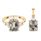 Prasiolite Schmuckset 925 Silber Gelbgold Vermeil ca. 6,30 ct.