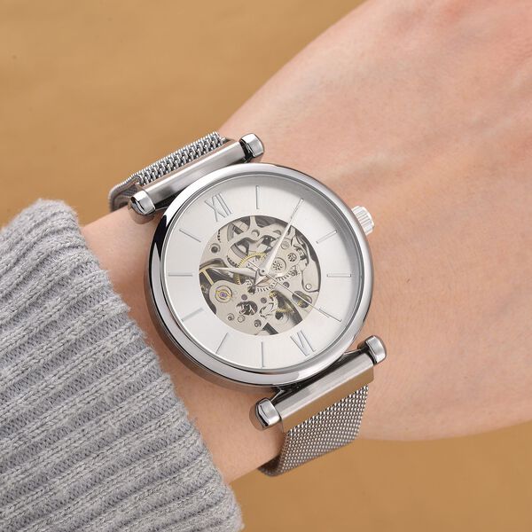 GENOA TIME V2 Automatik-Mechanische Uhr, weißes Zifferblatt mit Sonnenschein-Design, 3ATM Wasserdicht, 8.5 cm, Silberfarben image number 2