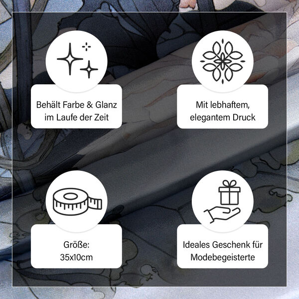 LA MAREY: Premium Selection - 100% Maulbeerenseiden-Halstuch mit Garten Druck, 35x150 cm, Blau image number 4