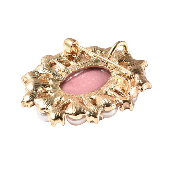 Mehrfarbige Süßwasserperlen und weiße Kristall Brosche, goldfarben image number 3